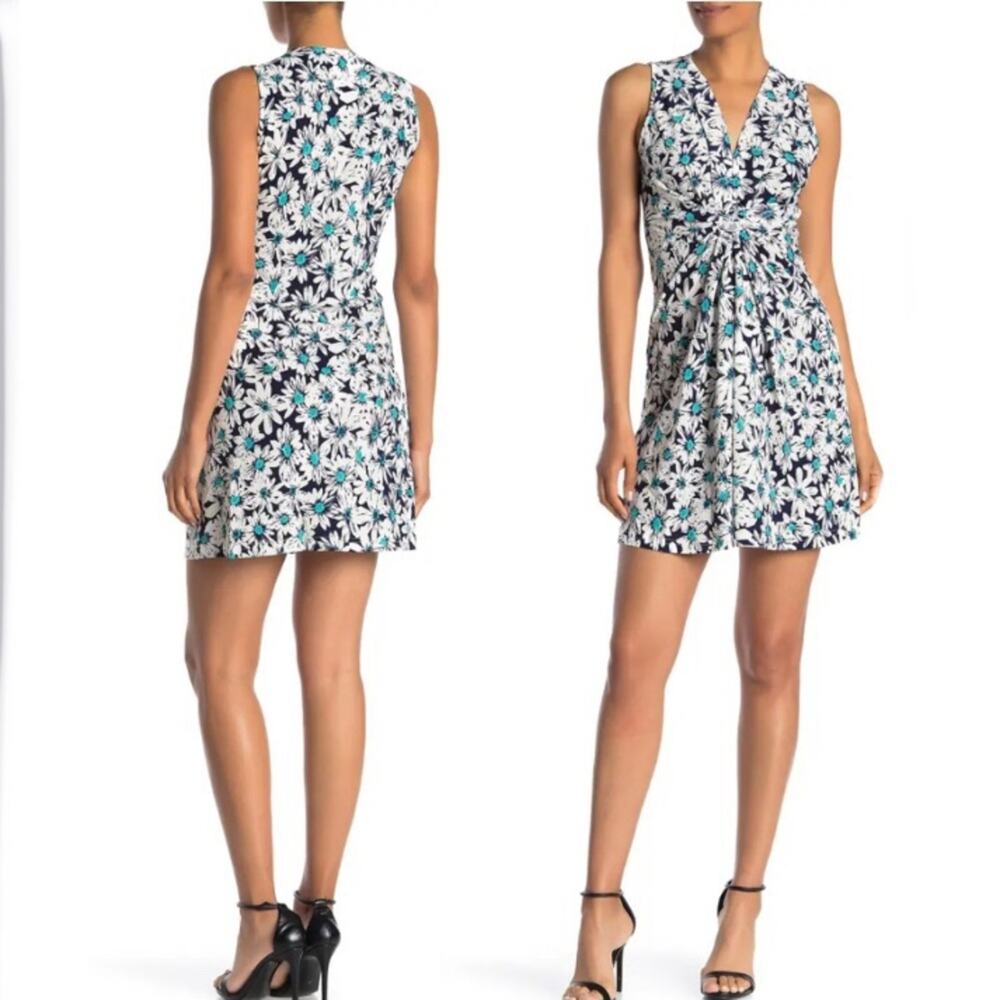 Papillon Womens M Daisy Print Knot Front Dress in Navy Daisy NEW